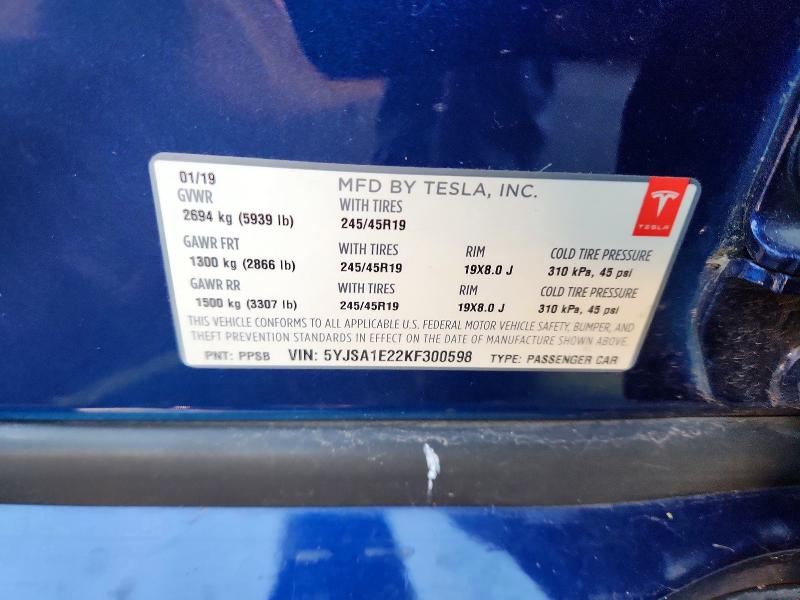 Продаж на аукціоні авто 2019 Tesla Model S, vin: 5YJSA1E22KF300598, номер лоту: 97807585
