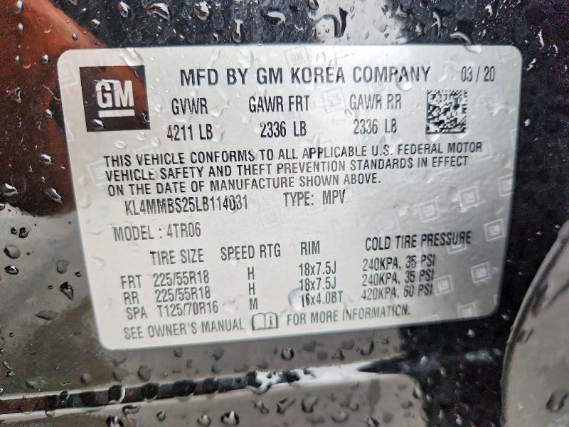 74584205 :رقم المزاد ، KL4MMBS25LB114031 vin ، 2020 Buick Encore Gx مزاد بيع