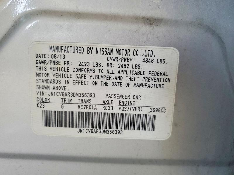 98592725 :رقم المزاد ، JN1CV6AR3DM356393 vin ، 2013 Infiniti G37 مزاد بيع