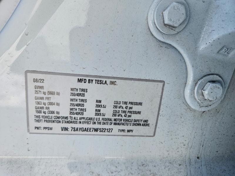 Продажа на аукционе авто 2022 Tesla Model Y, vin: 7SAYGAEE7NF522127, номер лота: 74991545