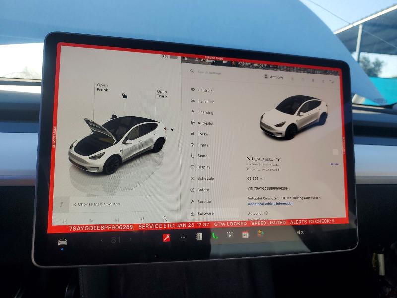 Aukcja sprzedaży 2023 Tesla Model Y, vin: 7SAYGDEE8PF906289, numer aukcji: 74503305