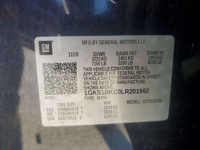 Продажа на аукционе авто 2020 Gmc Yukon Slt, vin: 1GKS1BKC0LR201992, номер лота: 98816195
