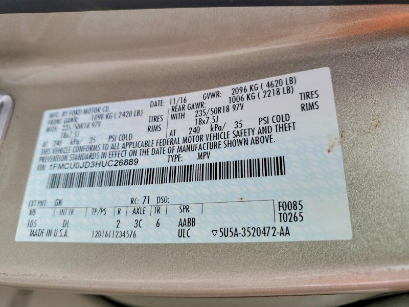 99360295 :رقم المزاد ، 1FMCU0JD3HUC26889 vin ، 2017 Ford Escape مزاد بيع