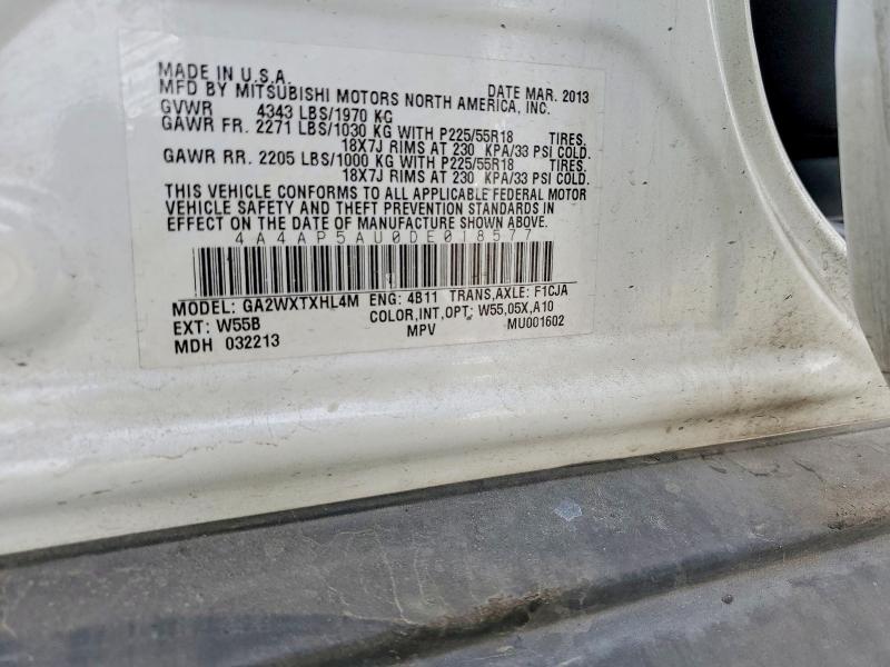 75263735 :رقم المزاد ، 4A4AP5AU0DE018577 vin ، 2013 Mitsubishi Outlander Sport مزاد بيع