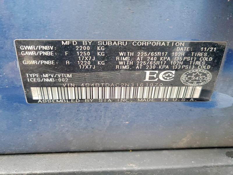 Продажа на аукционе авто 2022 Subaru Outback Co, vin: 4S4BTDAC2N3161970, номер лота: 99930685