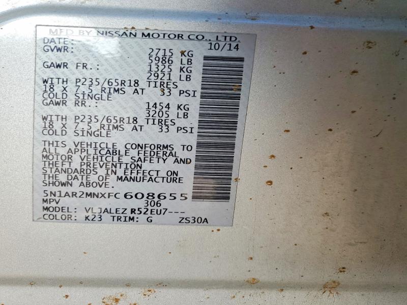 Продаж на аукціоні авто 2015 Nissan Pathfinder, vin: 5N1AR2MNXFC608655, номер лоту: 99230695