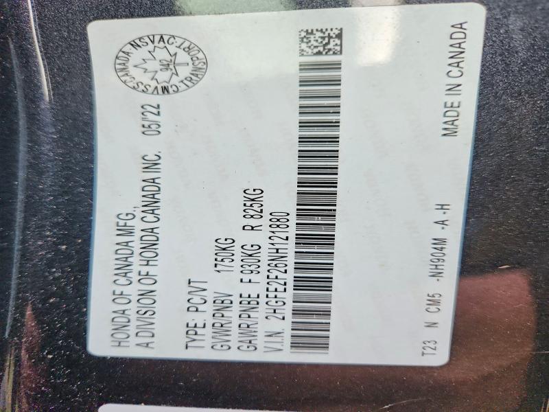 Продажа на аукционе авто 2022 Honda Civic, vin: 2HGFE2F26NH121880, номер лота: 98788485