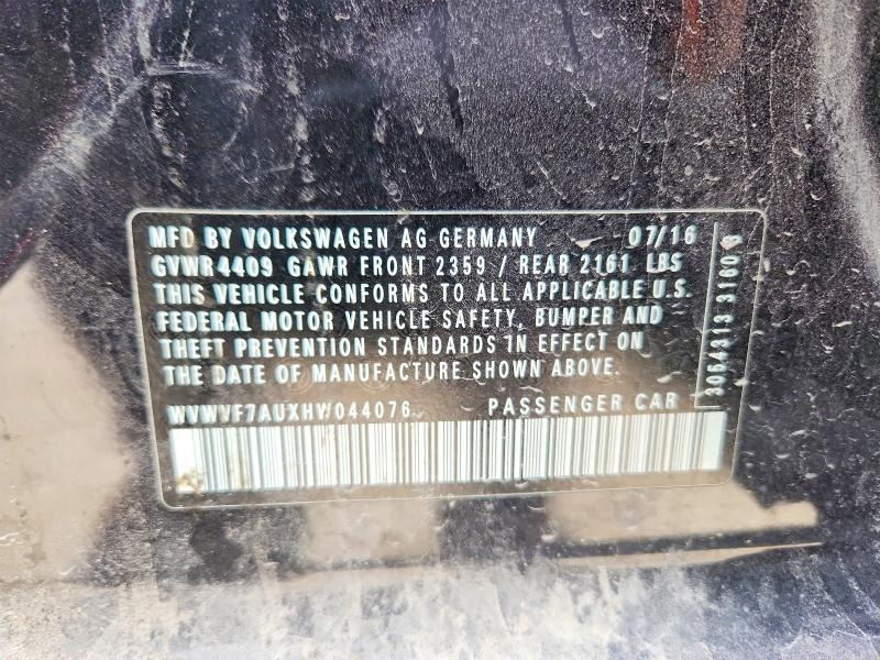 72922105 :رقم المزاد ، WVWVF7AUXHW044076 vin ، 2017 Volkswagen Golf R مزاد بيع