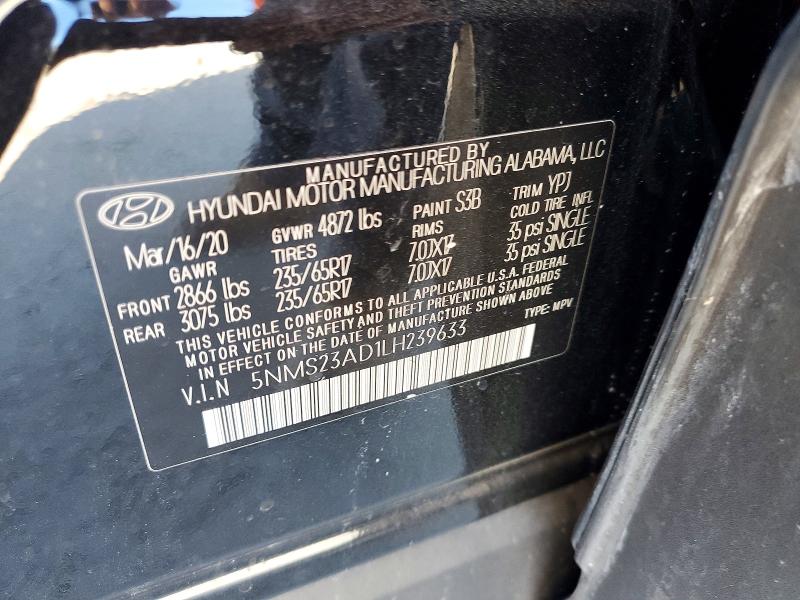 97675545 :رقم المزاد ، 5NMS23AD1LH239633 vin ، 2020 Hyundai Santa Fe مزاد بيع