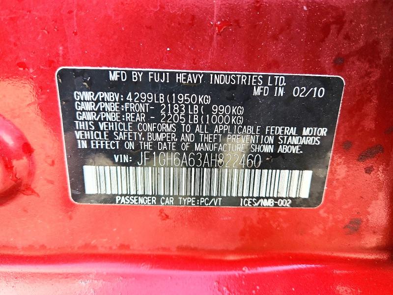 Aukcja sprzedaży 2010 Subaru Impreza, vin: JF1GH6A63AH822460, numer aukcji: 98993895