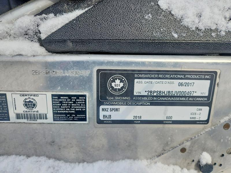 73839465 :رقم المزاد ، 2BPSBHJB0JV000497 vin ، 2018 Ski Mxz مزاد بيع