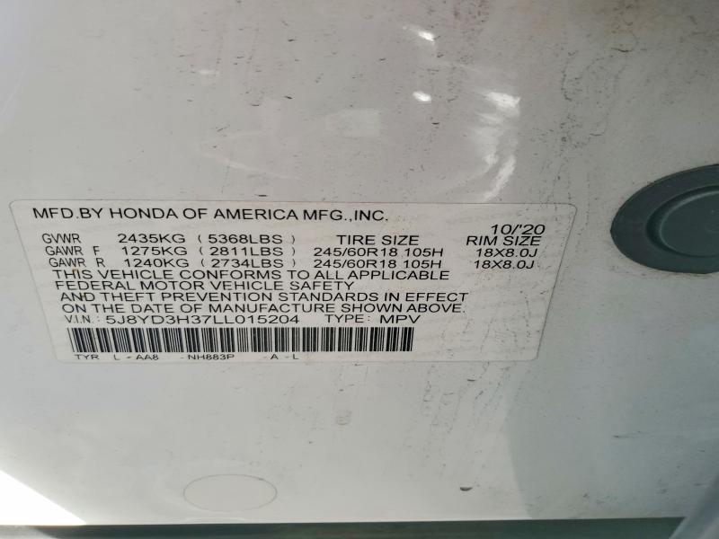 Auction sale of the 2020 Acura Mdx, vin: 5J8YD3H37LL015204, lot number: 74096685