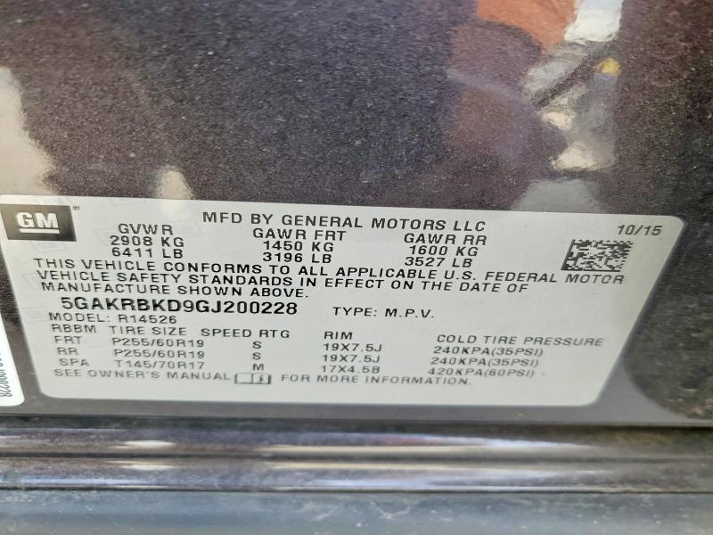 74609855 :رقم المزاد ، 5GAKRBKD9GJ200228 vin ، 2016 Buick Enclave مزاد بيع