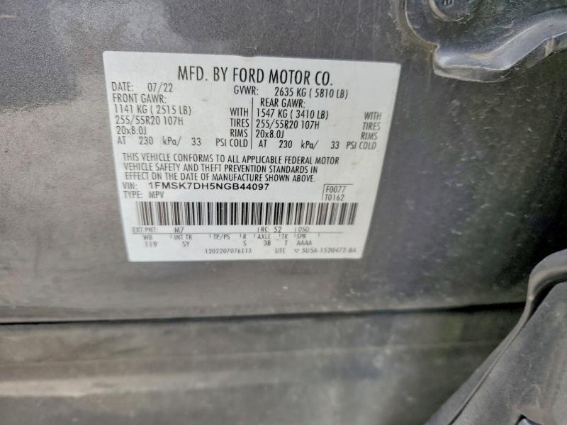 98620305 :رقم المزاد ، 1FMSK7DH5NGB44097 vin ، 2022 Ford Explorer مزاد بيع