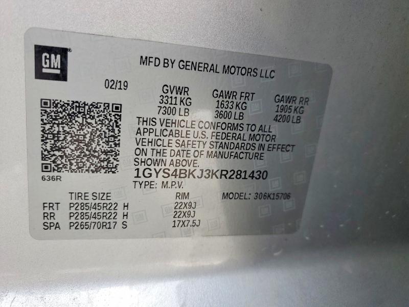 Aukcja sprzedaży 2019 Cadillac Escalade, vin: 1GYS4BKJ3KR281430, numer aukcji: 99841435