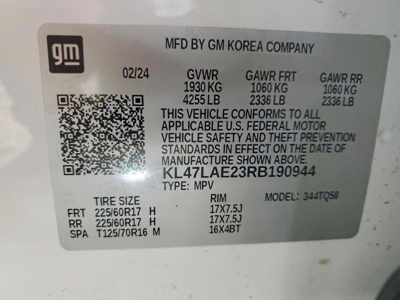 2024 Buick Envista მანქანა იყიდება აუქციონზე, vin: KL47LAE23RB190944, აუქციონის ნომერი: 72154445