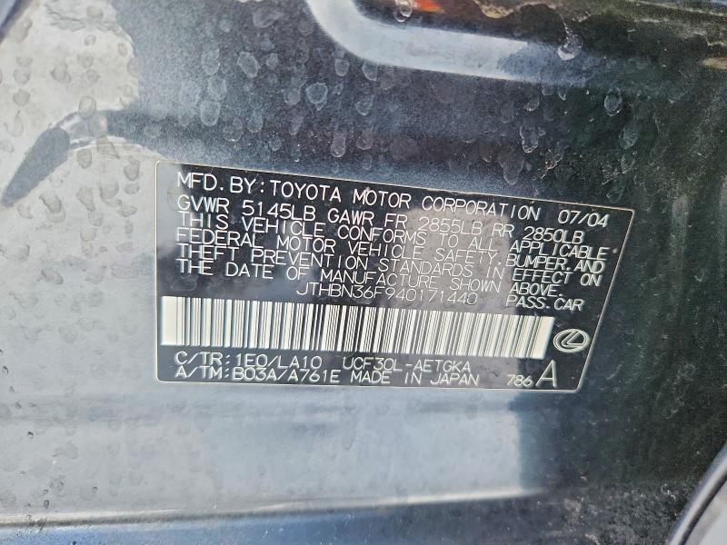 Aukcja sprzedaży 2004 Lexus Ls 430, vin: JTHBN36F940171440, numer aukcji: 72185385