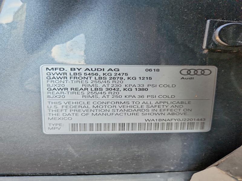 Продаж на аукціоні авто 2018 Audi Q5, vin: WA1BNAFY0J2201443, номер лоту: 98006395