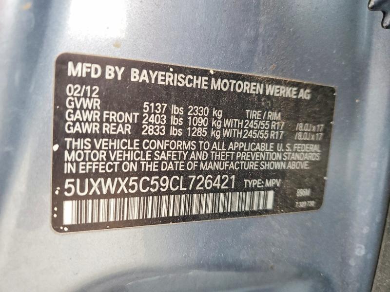 2012 Bmw X3 Xdrive2 მანქანა იყიდება აუქციონზე, vin: 5UXWX5C59CL726421, აუქციონის ნომერი: 74384745