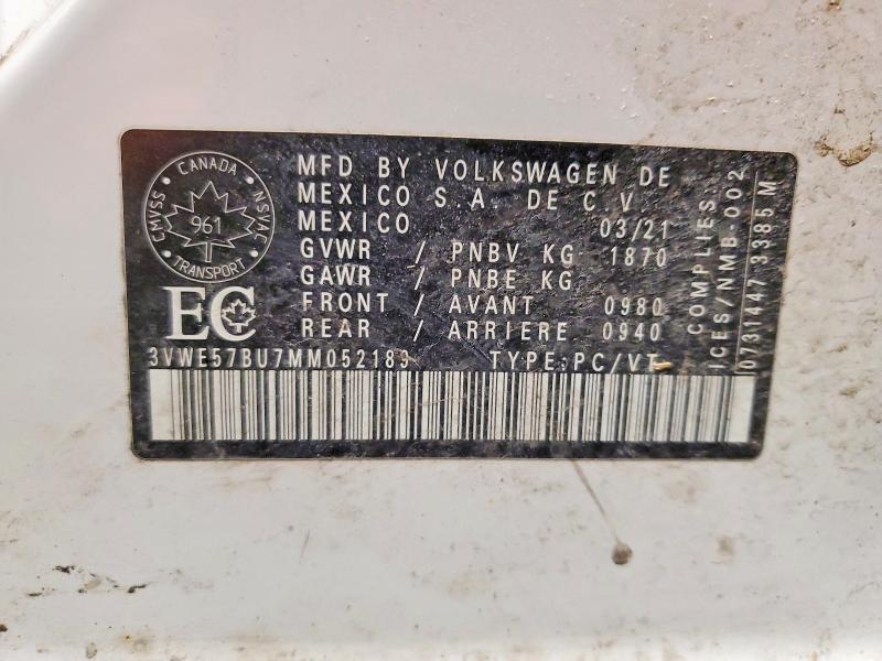 Продажа на аукционе авто 2021 Volkswagen Jetta, vin: 3VWE57BU7MM052189, номер лота: 99324415