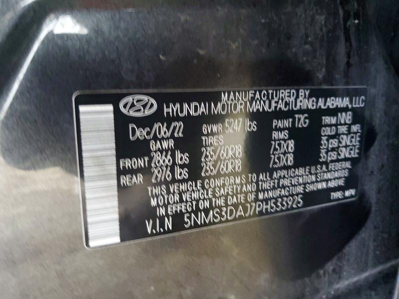 Aukcja sprzedaży 2023 Hyundai Santa Fe, vin: 5NMS3DAJ7PH533925, numer aukcji: 99570765