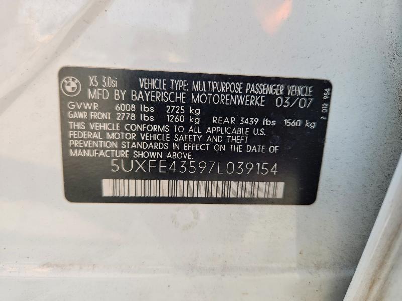 75214735 :رقم المزاد ، 5UXFE43597L039154 vin ، 2007 Bmw X5 مزاد بيع