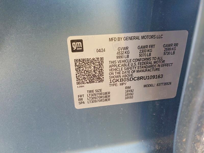74110405 :رقم المزاد ، 1GKB0SDC8RU109163 vin ، 2024 Gmc Hummer Suv مزاد بيع