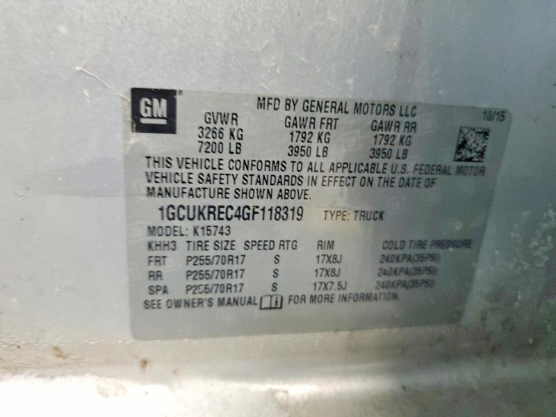 Aukcja sprzedaży 2016 Chevrolet Silverado, vin: 1GCUKREC4GF118319, numer aukcji: 73904925