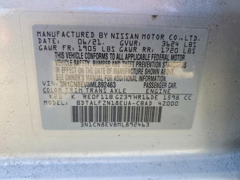 75011805 :رقم المزاد ، 3N1CN8EV8ML892463 vin ، 2021 Nissan Versa مزاد بيع