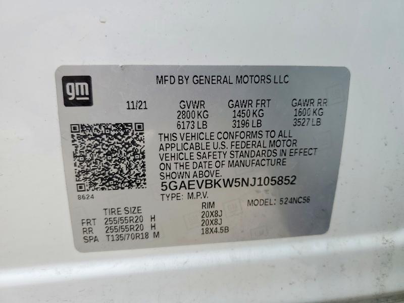 Aukcja sprzedaży 2022 Buick Enclave, vin: 5GAEVBKW5NJ105852, numer aukcji: 74044715