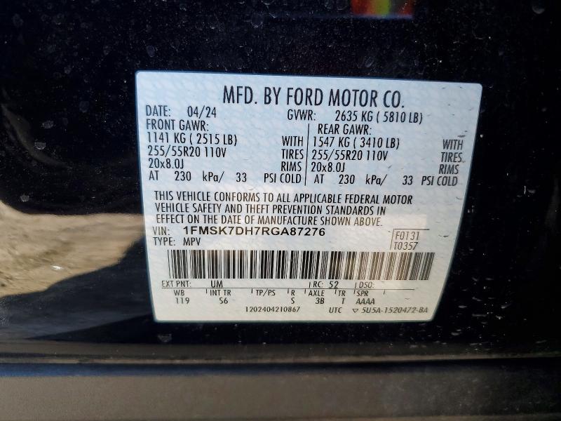 75043955 :رقم المزاد ، 1FMSK7DH7RGA87276 vin ، 2024 Ford Explorer مزاد بيع