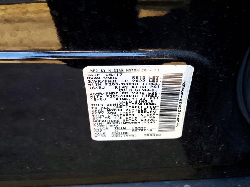 Aukcja sprzedaży 2017 Infiniti Qx70, vin: JN8CS1MW9HM415340, numer aukcji: 72876215
