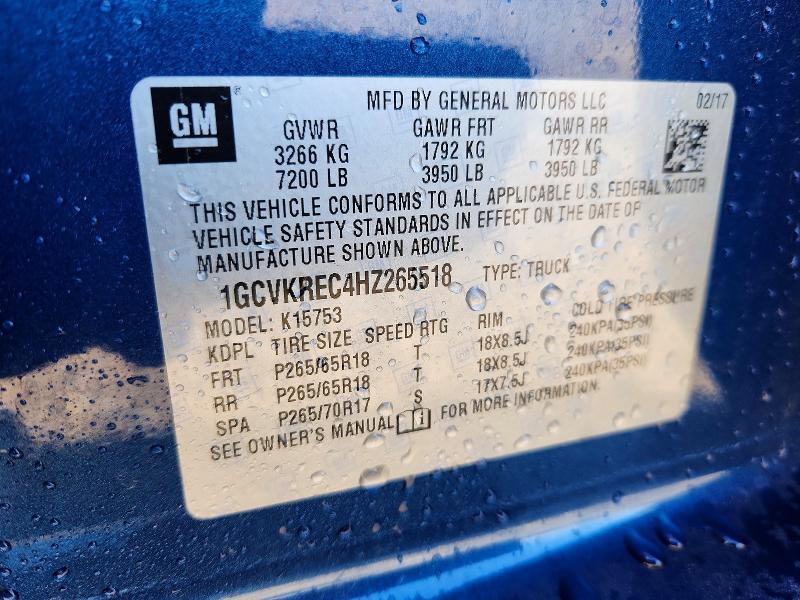 Продаж на аукціоні авто 2017 Chevrolet Silverado, vin: 1GCVKREC4HZ265518, номер лоту: 98675885
