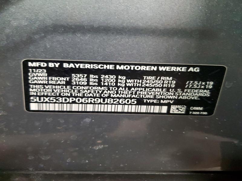 2024 Bmw X3 მანქანა იყიდება აუქციონზე, vin: 5UX53DP06R9U82605, აუქციონის ნომერი: 74767935