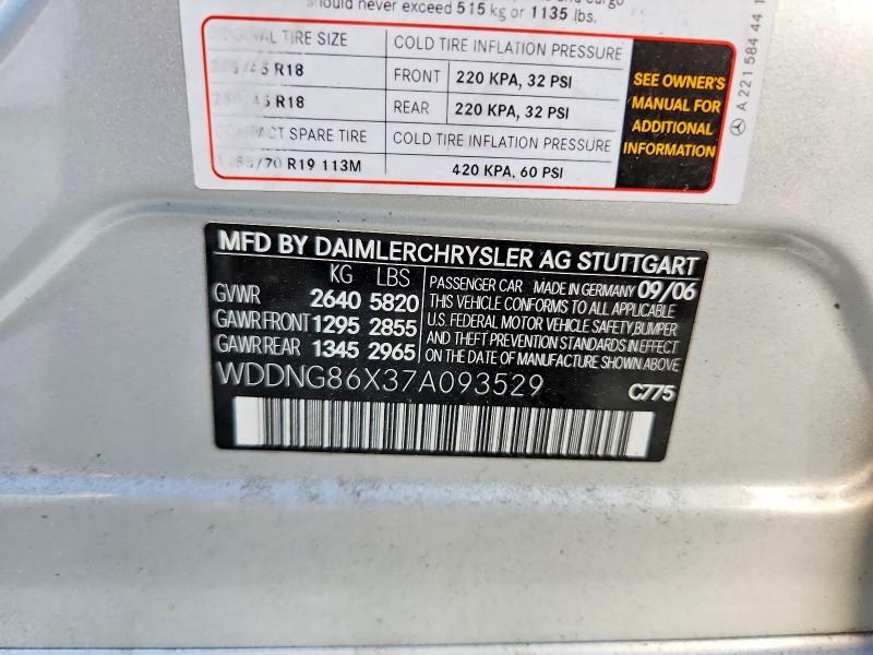 Aukcja sprzedaży 2007 Mercedes-benz S, vin: WDDNG86X37A093529, numer aukcji: 72868915