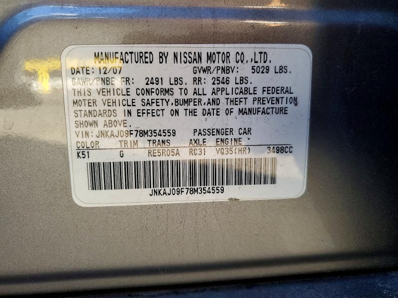 Aukcja sprzedaży 2008 Infiniti Ex35 Base, vin: JNKAJ09F78M354559, numer aukcji: 74069075