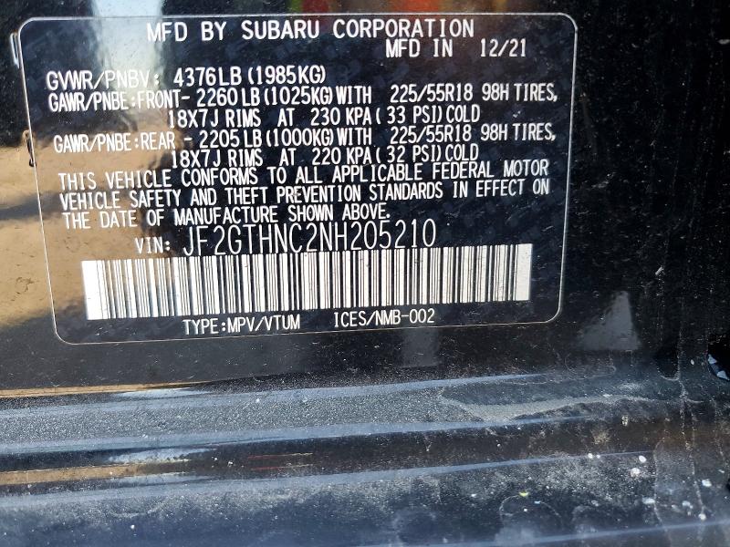 72280195 :رقم المزاد ، JF2GTHNC2NH205210 vin ، 2022 Subaru Crosstrek مزاد بيع