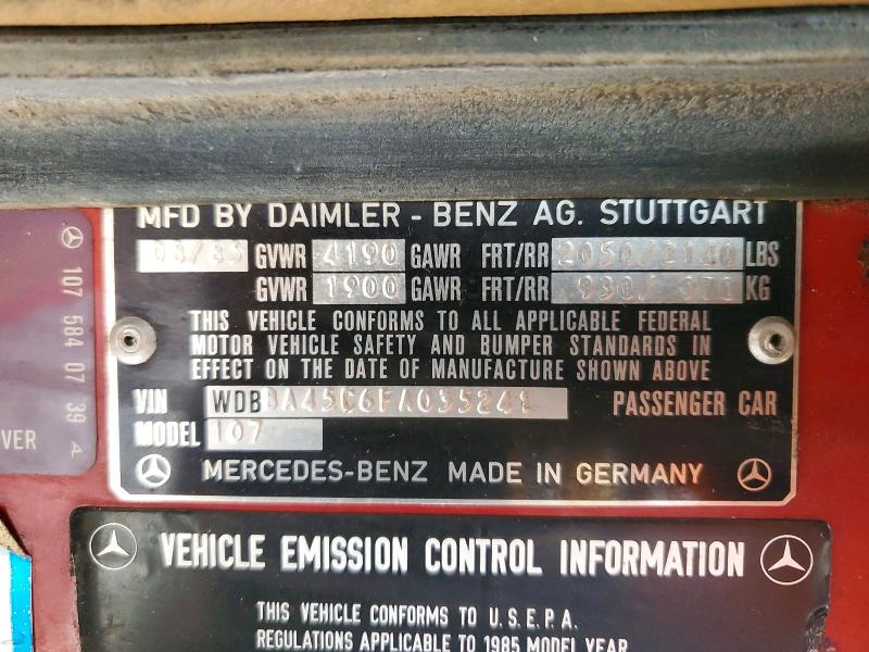 99457795 :رقم المزاد ، WDBBA45C6FA035241 vin ، 1985 Mercedes-benz 380 مزاد بيع