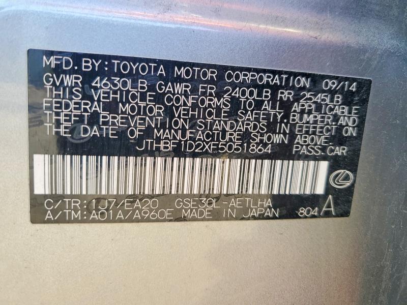 Aukcja sprzedaży 2015 Lexus Is, vin: JTHBF1D2XF5051864, numer aukcji: 72750885