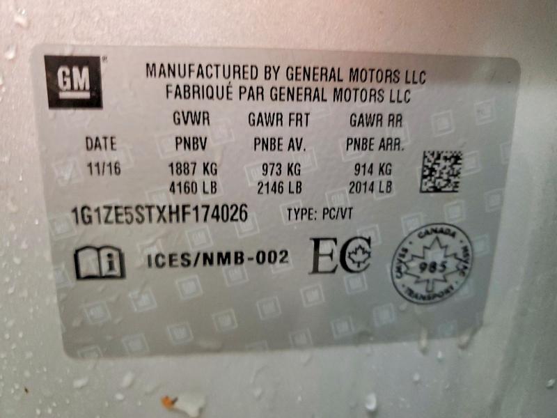 Продаж на аукціоні авто 2017 Chevrolet Malibu Lt, vin: 1G1ZE5STXHF174026, номер лоту: 73843225