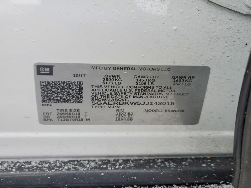 98865135 :رقم المزاد ، 5GAERBKW5JJ143015 vin ، 2018 Buick Enclave مزاد بيع