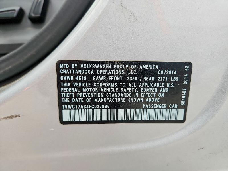 Продажа на аукционе авто 2015 Volkswagen Passat, vin: 1VWCT7A34FC027986, номер лота: 73993535
