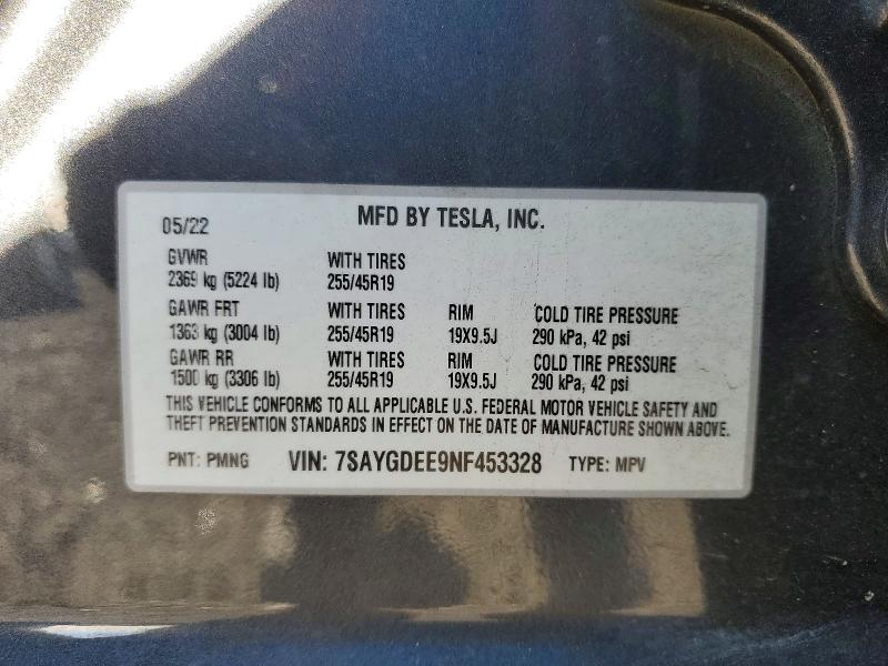 Продажа на аукционе авто 2022 Tesla Model Y, vin: 7SAYGDEE9NF453328, номер лота: 73885995
