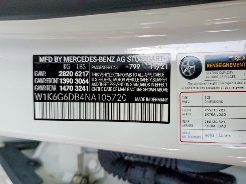 Продаж на аукціоні авто 2022 Mercedes-benz S 500 4mat, vin: W1K6G6DB4NA105720, номер лоту: 98724875