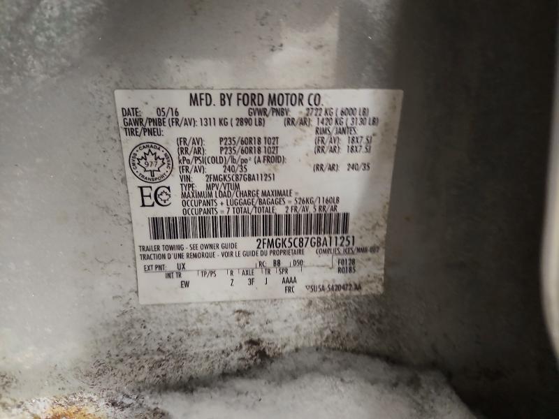 74342825 :رقم المزاد ، 2FMGK5C87GBA11251 vin ، 2016 Ford Flex مزاد بيع