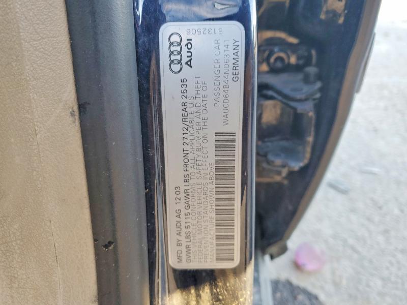 Продаж на аукціоні авто 2004 Audi A6, vin: WAUCD64B44N063141, номер лоту: 72397255