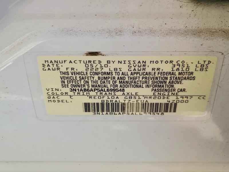 98576145 :رقم المزاد ، 3N1AB6AP5AL699548 vin ، 2010 Nissan Sentra مزاد بيع