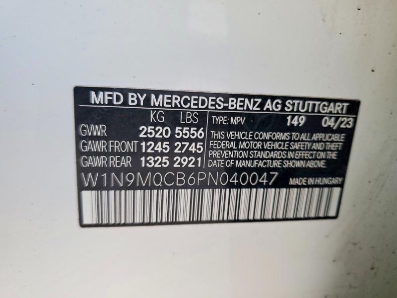 Продаж на аукціоні авто 2023 Mercedes-benz Eqb 250+, vin: W1N9M0CB6PN040047, номер лоту: 72281335