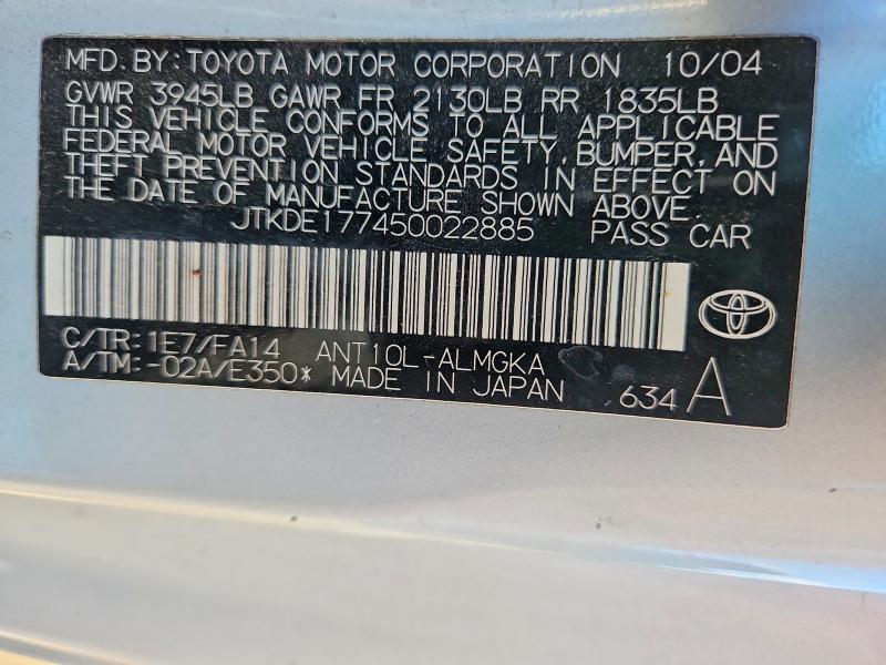 Aukcja sprzedaży 2005 Toyota Scion Tc, vin: JTKDE177450022885, numer aukcji: 74852575