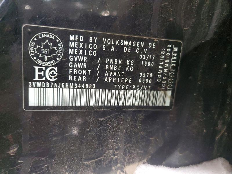 Aukcja sprzedaży 2017 Volkswagen Jetta Se, vin: 3VWDB7AJ6HM344983, numer aukcji: 75178635